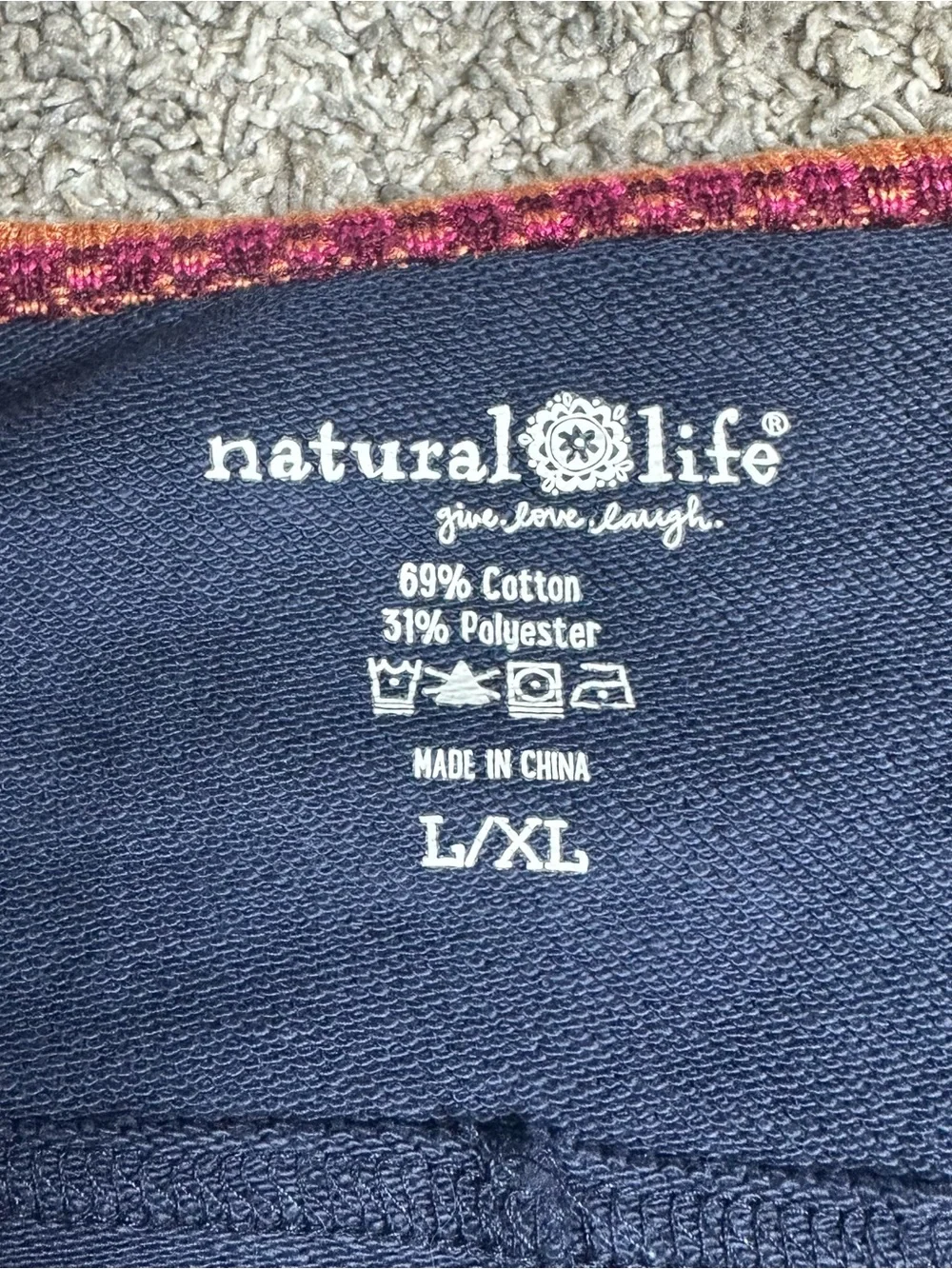 Natural Life Knit Trim Sweatshirt Large / XL navy boho oversized lightweight - Picture 9 of 11